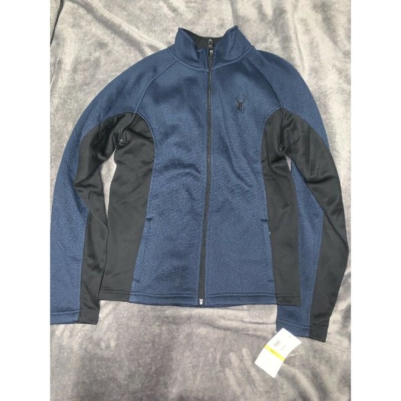 NWT NEW Spyder Men's Outbound Zip Mid Weight Jacket colorblock dark navy black - Picture 8 of 15